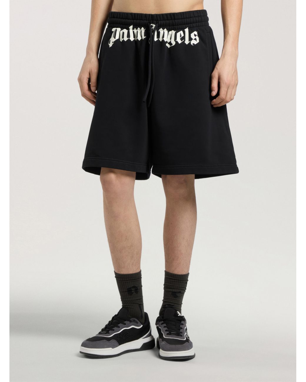 Palm Angels Black Waist Logo Sweatshorts for men