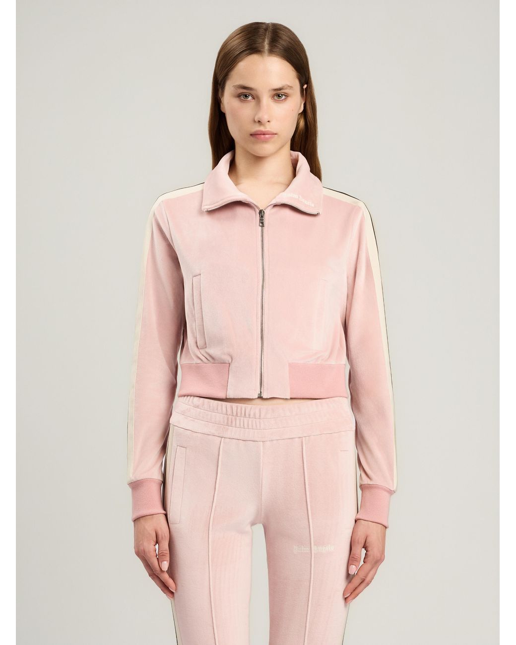 Palm Angels Pink Logo Chenille Crop Track Jacket