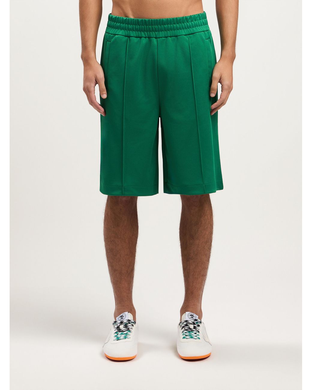 Palm Angels Green Back Curved Logo Track Shorts for men