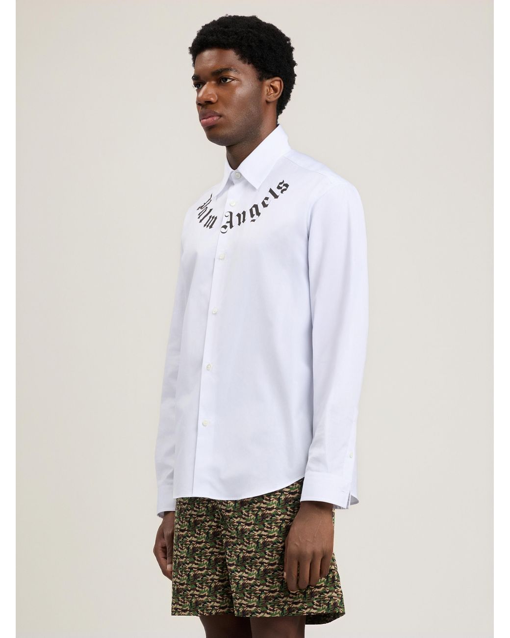 Palm Angels White Neck Logo Shirt for men