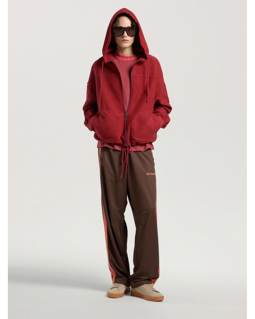 Palm Angels Red Palm Tree Zip Loose Hoodie Brick for men