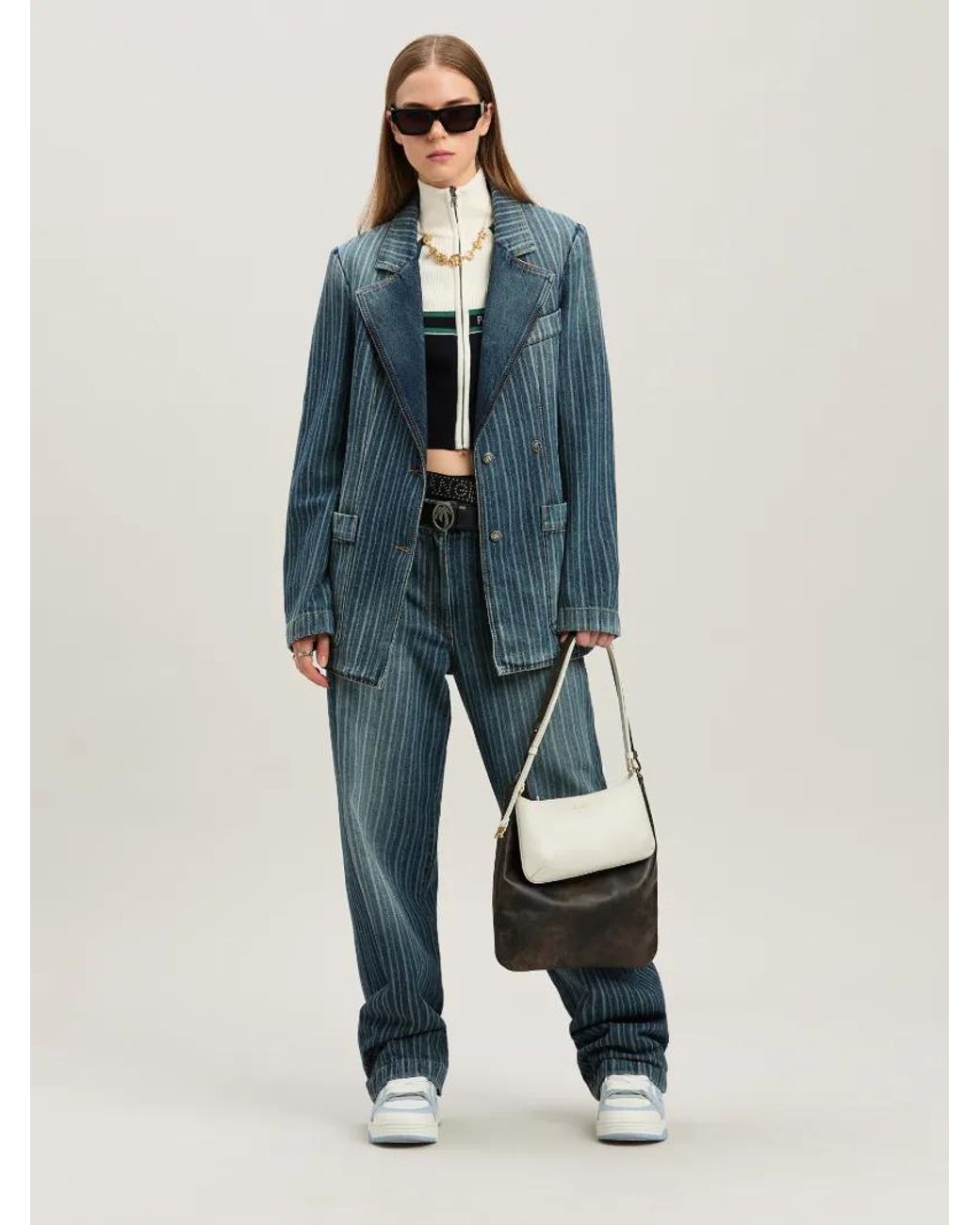 Palm Angels Blue Laser Pinstripe Loose Dnm Pnt Light Light