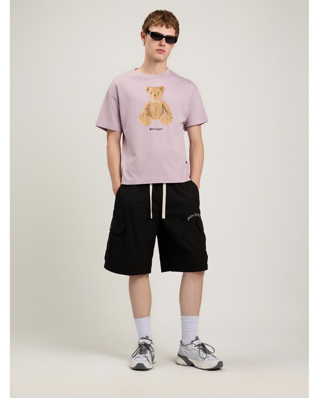 Palm Angels Pink Bear T-Shirt for men