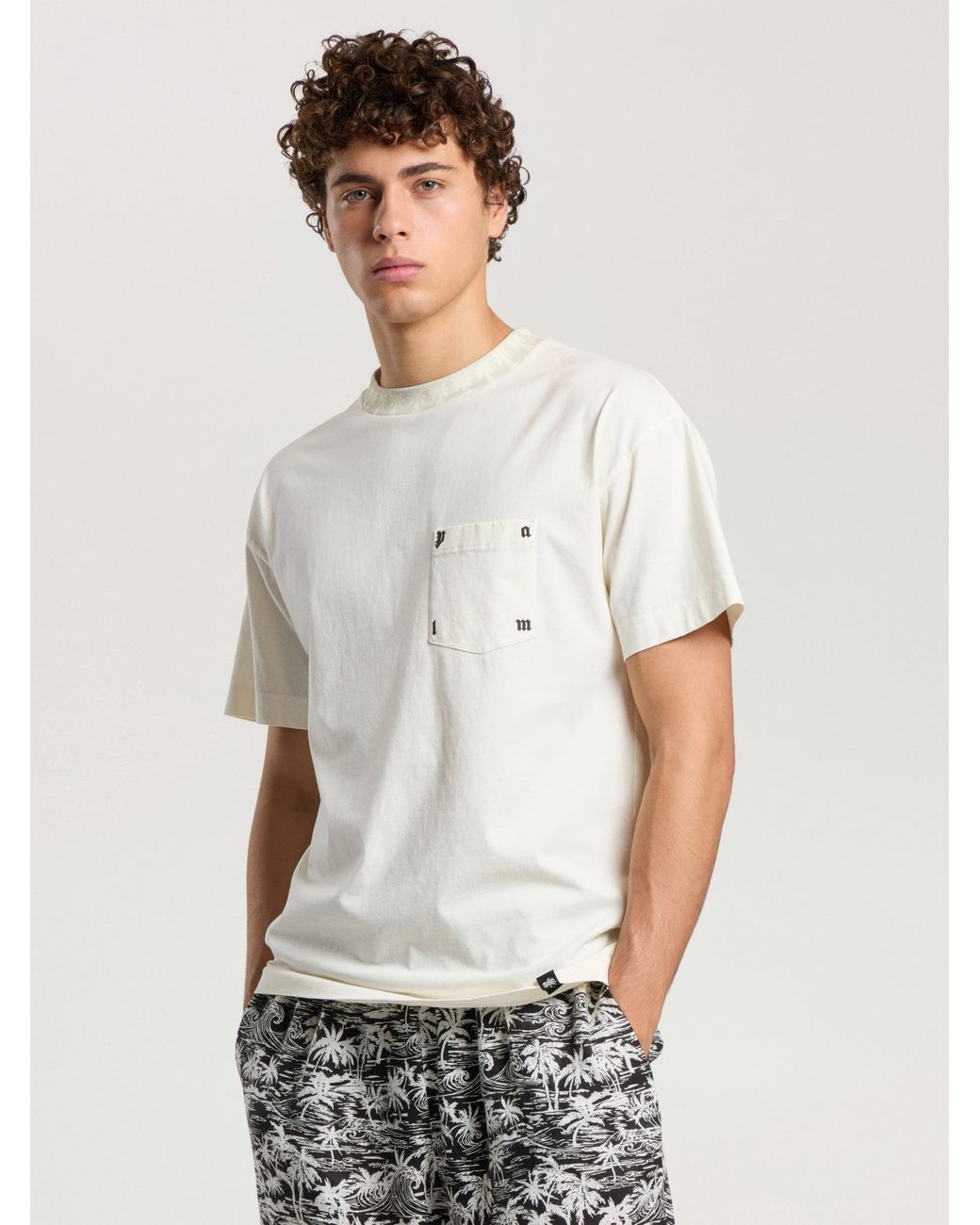 Palm Angels White Palm Ribbed Regular T-Shirt Off for men