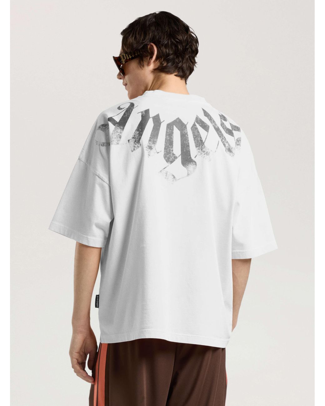 Palm Angels Natural Big Neck Logo Loose T-Shirt Off for men