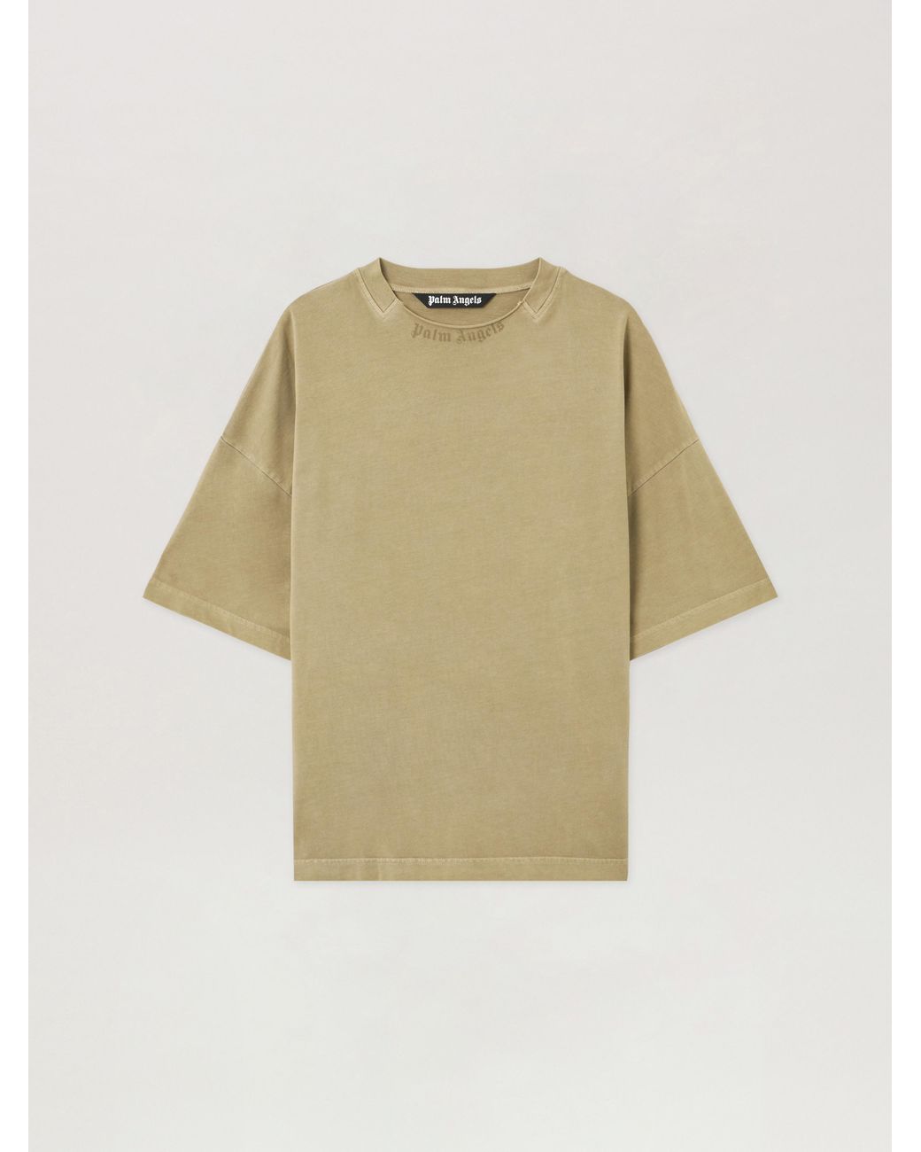 Palm Angels Natural Curved Logo Loose Collar T-Shirt Army for men