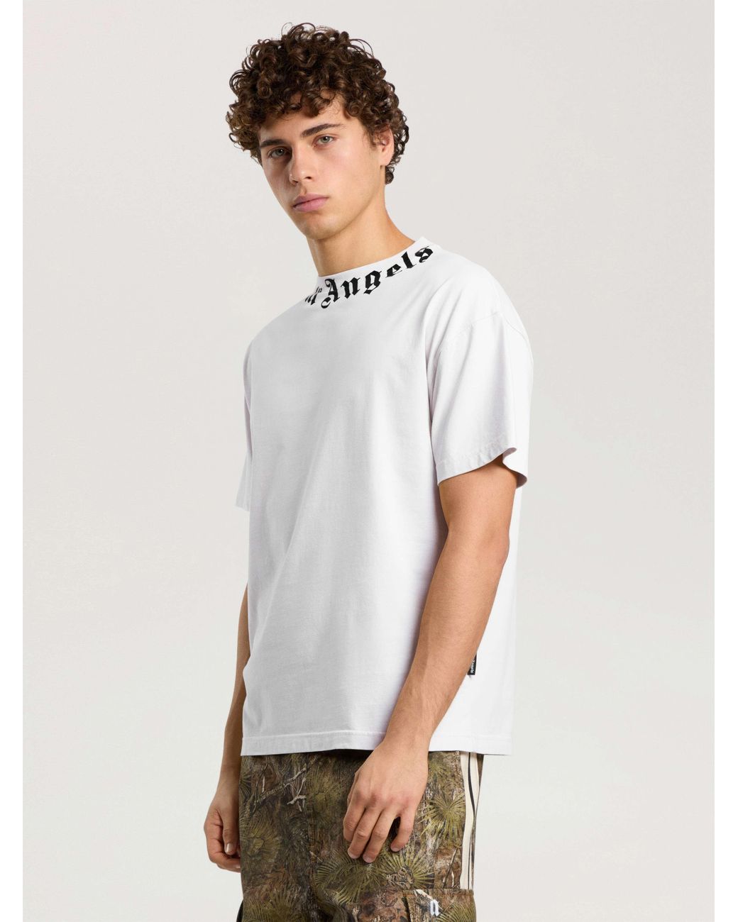 Palm Angels Natural Neck Logo Regular T-Shirt Off for men