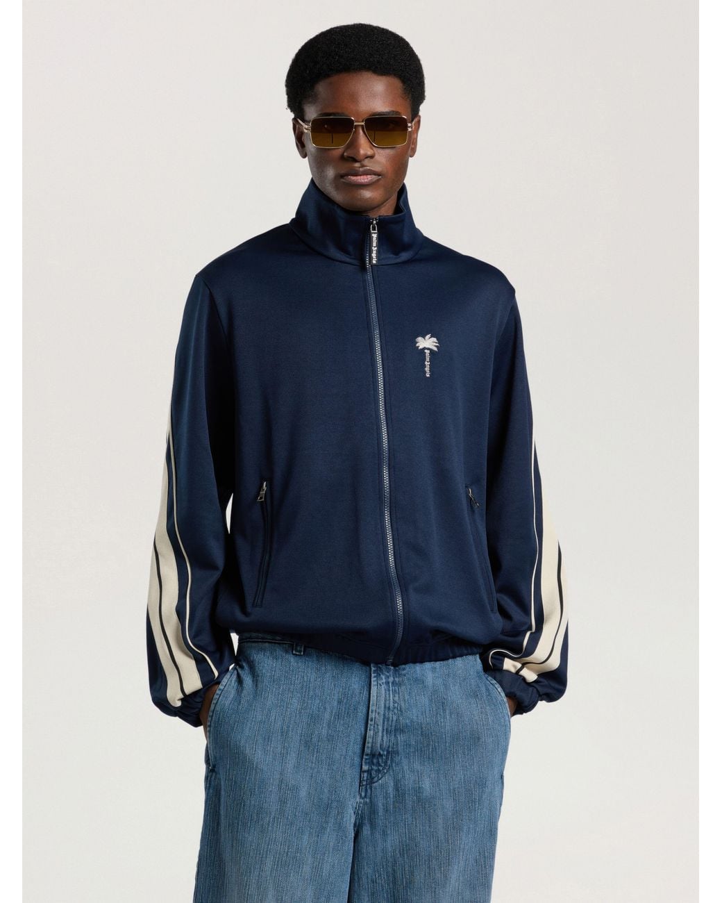Palm Angels Blue Palm Tree Striped Track Jacket for men