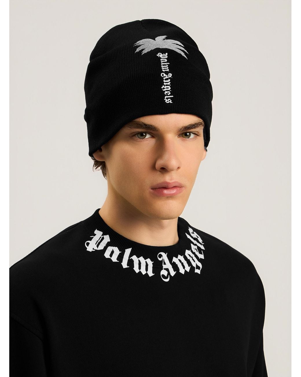 Palm Angels Black Big Palm Tree Beanie for men