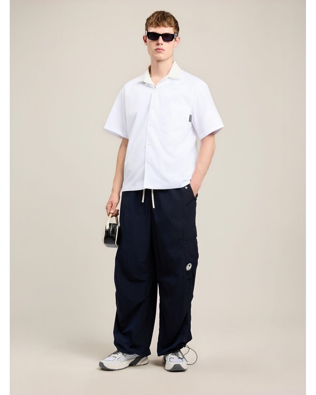 Palm Angels White Back Curved Logo Bowling Shirt for men