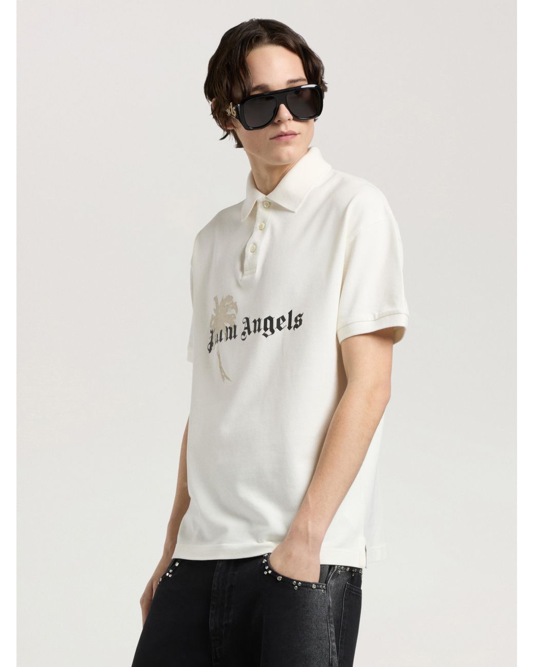 Palm Angels Natural Palm Drift Polo S/S Off for men