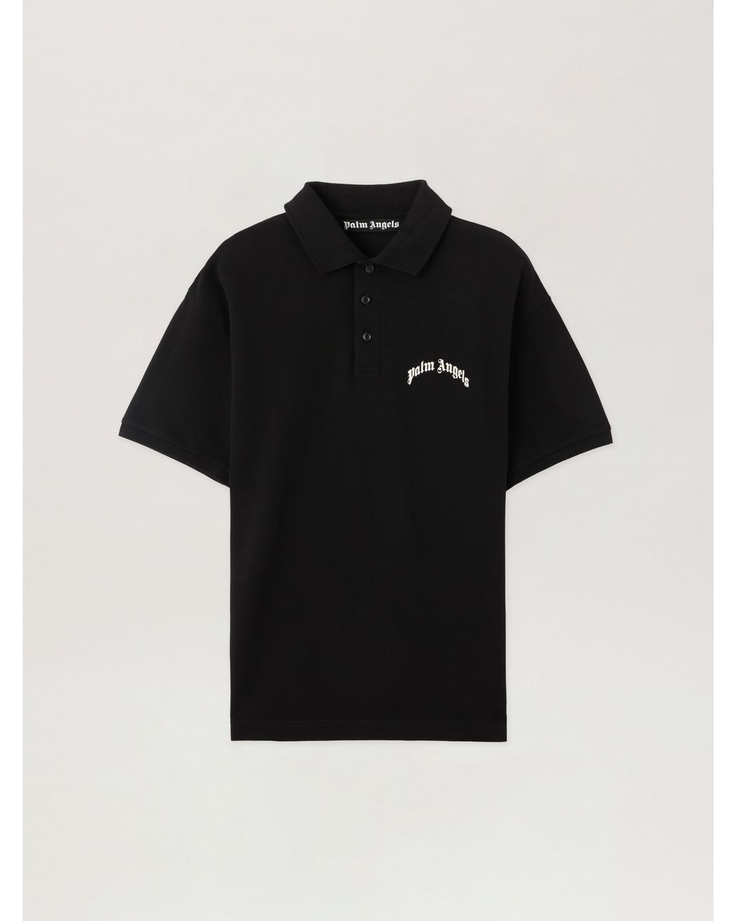 Palm Angels Black Curved Logo Polo Shirt for men