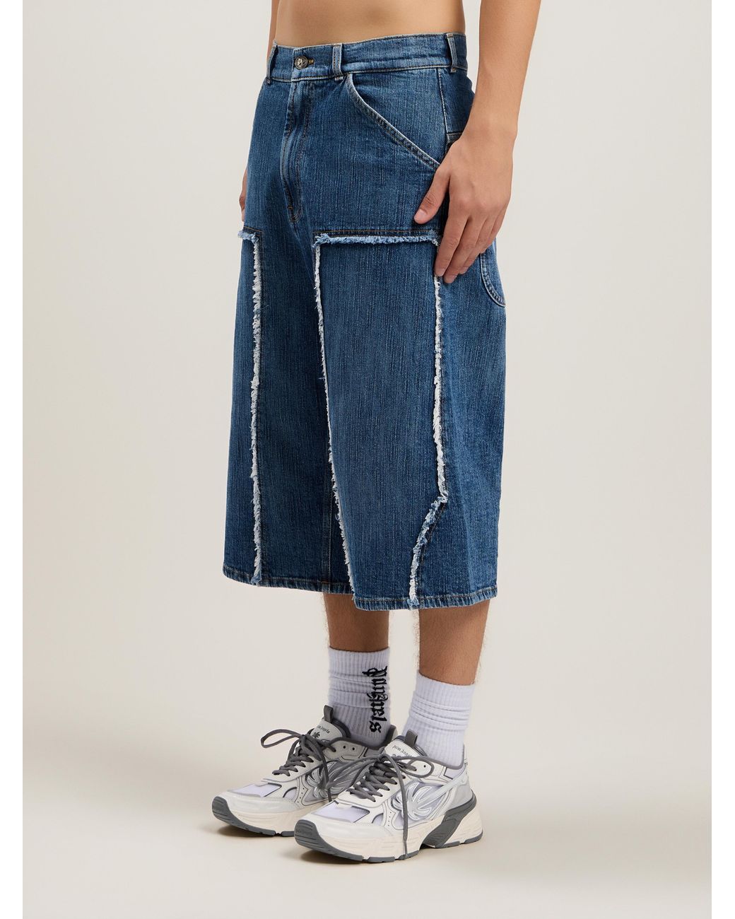Palm Angels Blue Curved Logo Skater Shorts for men