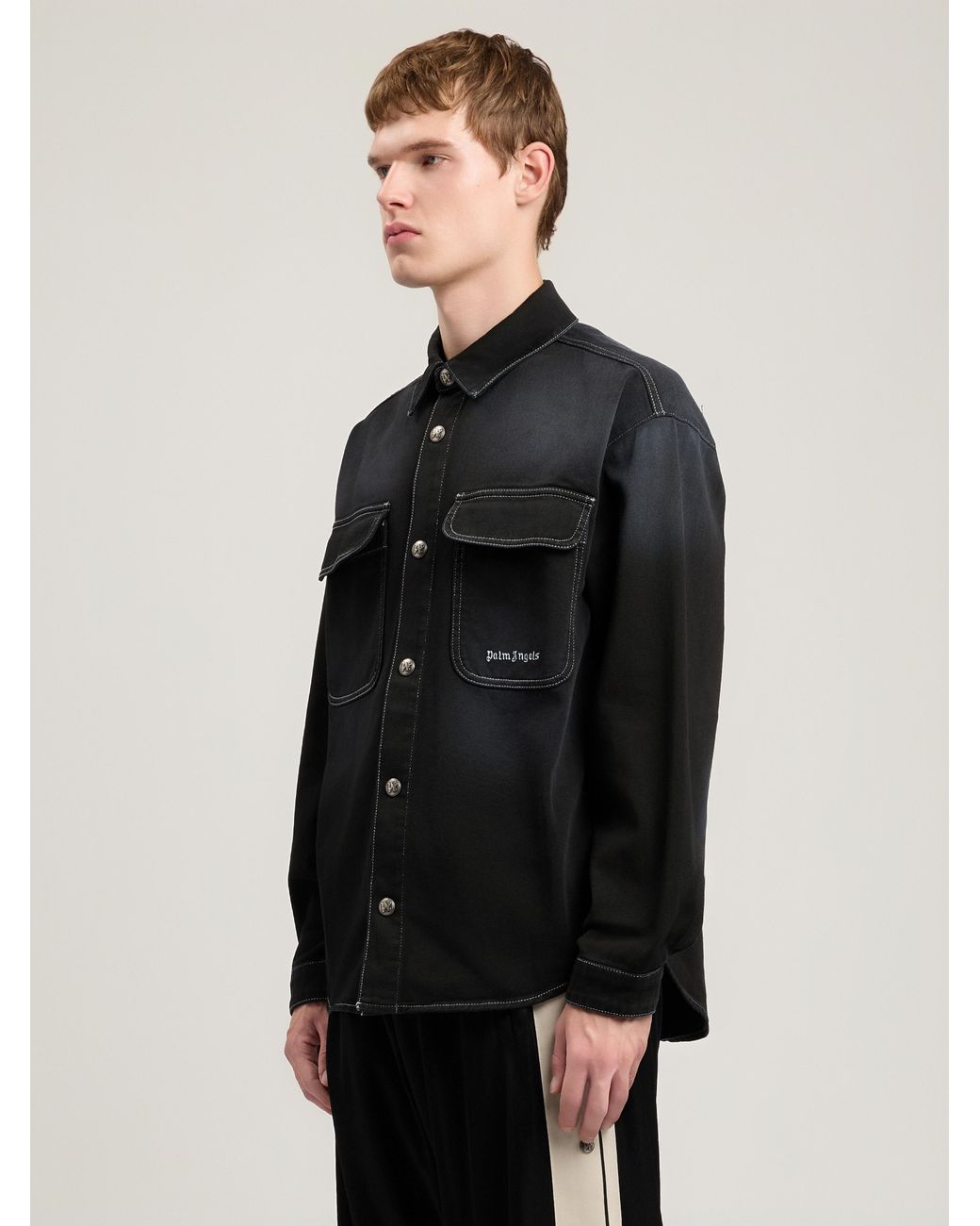 Palm Angels Black Classic Logo Loose Denim Shirt for men
