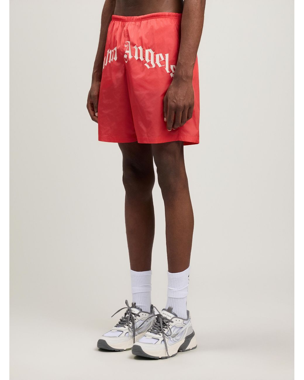 Palm Angels Red Curved Logo Swimshorts for men