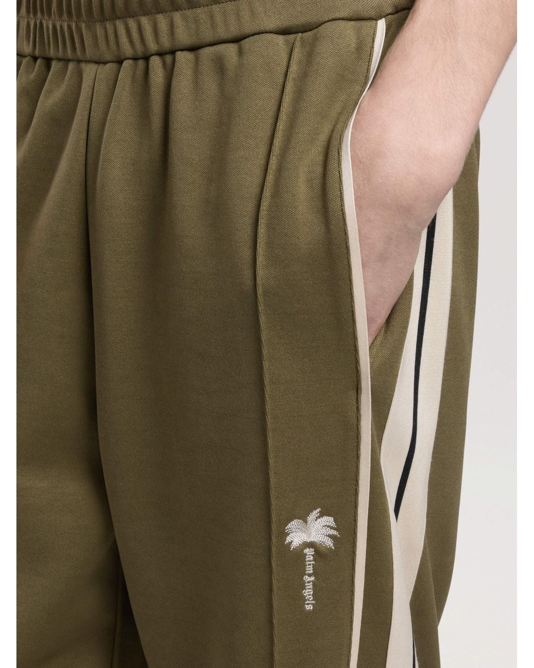 Palm Angels Green Palm Tree Striped Track Pants for men