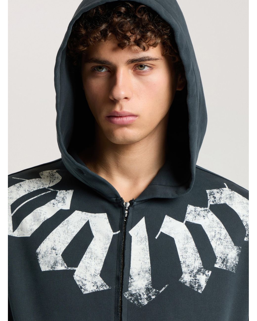 Palm Angels Black Big Neck Logo Zip Loose Hoodie for men