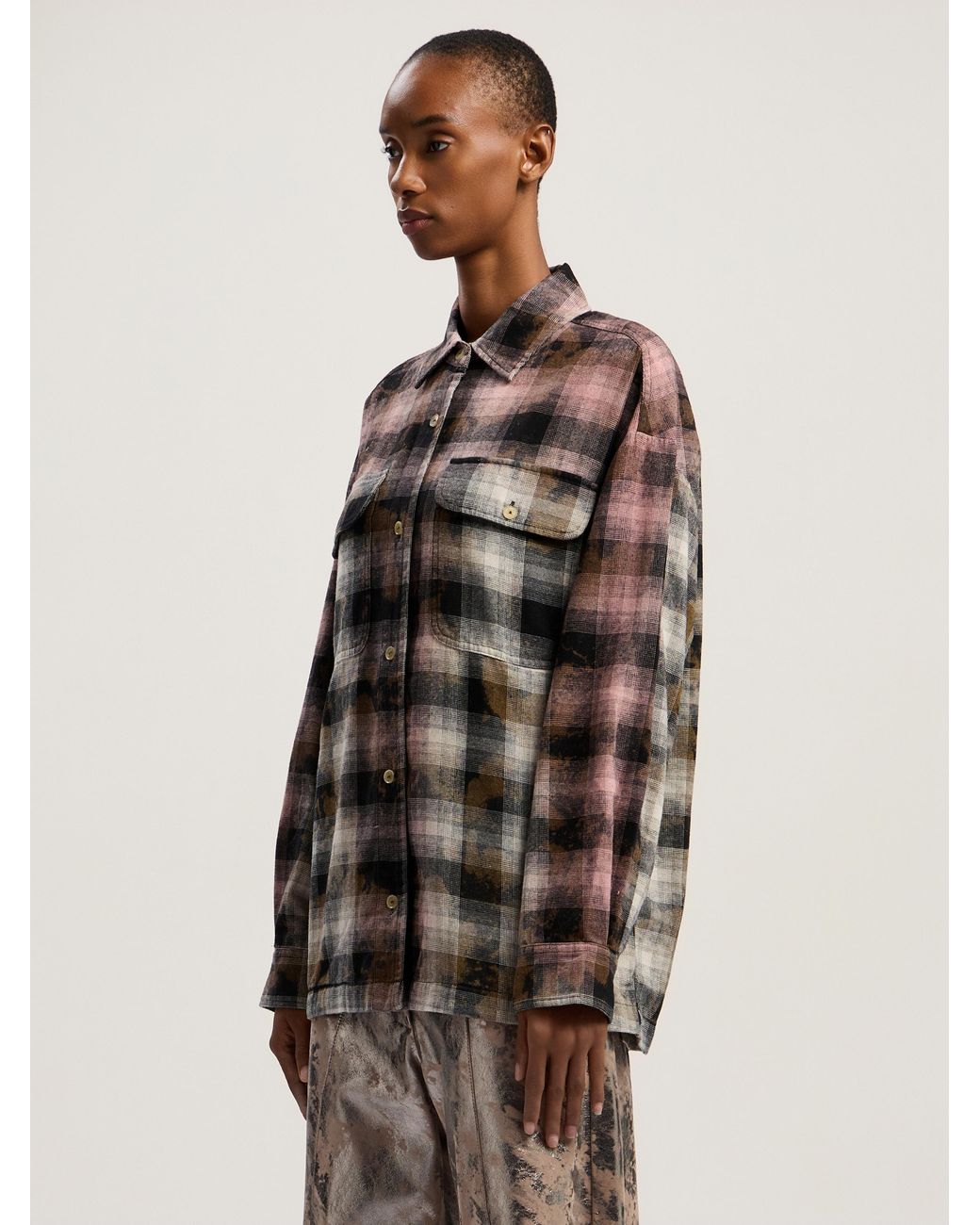 Palm Angels Natural Curved Logo Coated Checkshirt