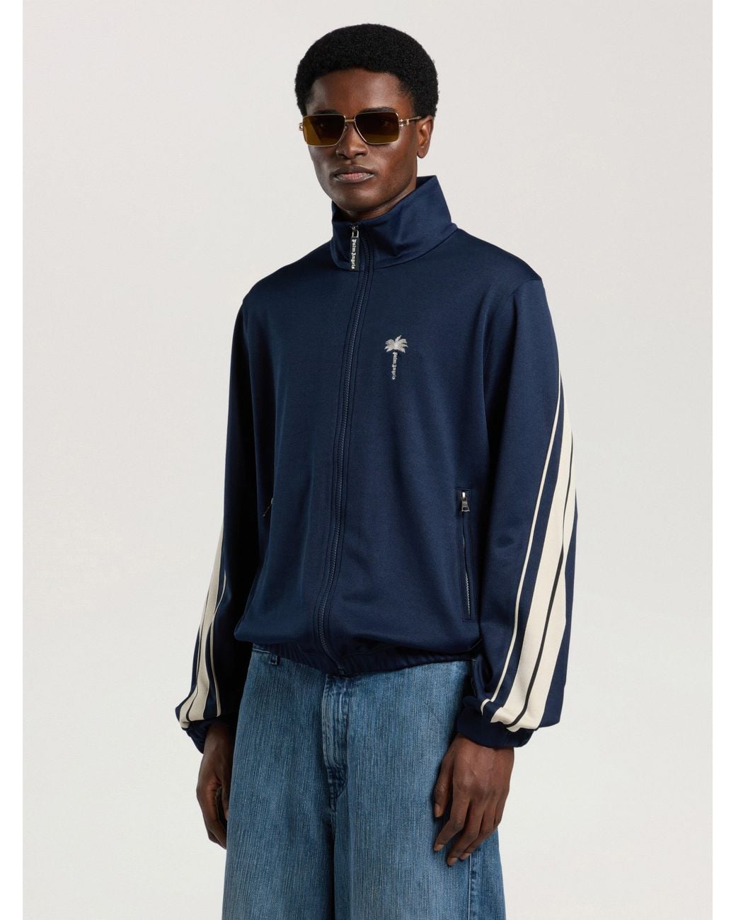Palm Angels Blue Palm Tree Striped Track Jacket for men