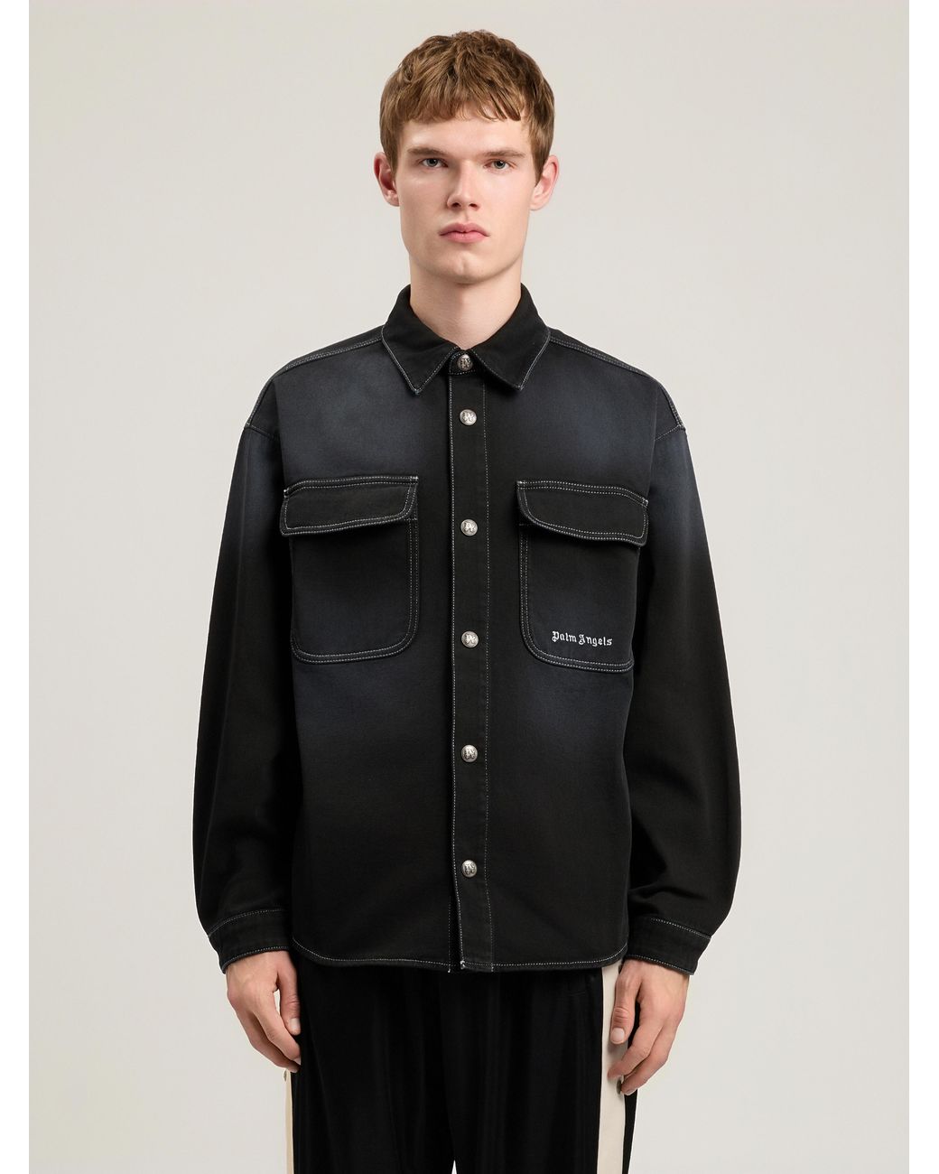 Palm Angels Black Classic Logo Loose Denim Shirt for men