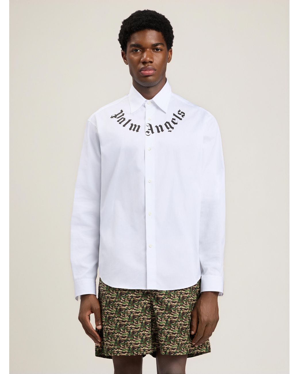 Palm Angels White Neck Logo Shirt for men