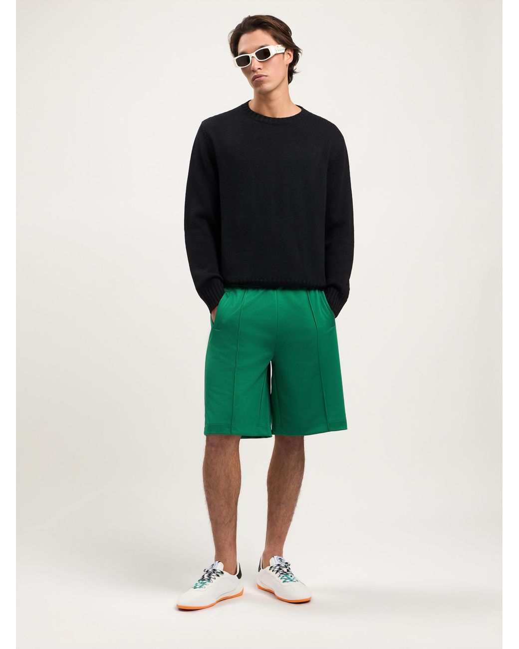 Palm Angels Green Back Curved Logo Track Shorts for men