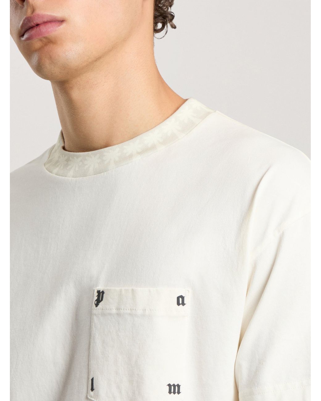 Palm Angels White Palm Ribbed Regular T-Shirt Off for men