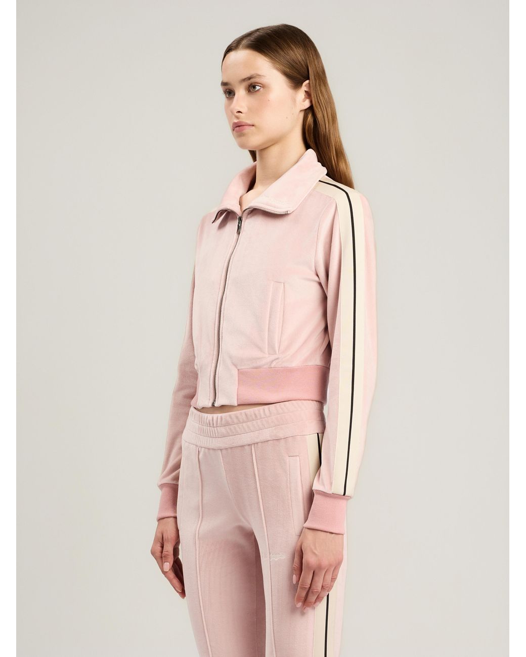 Palm Angels Pink Logo Chenille Crop Track Jacket