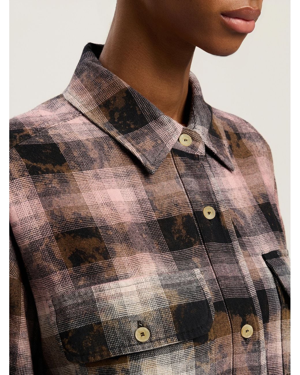 Palm Angels Natural Curved Logo Coated Checkshirt