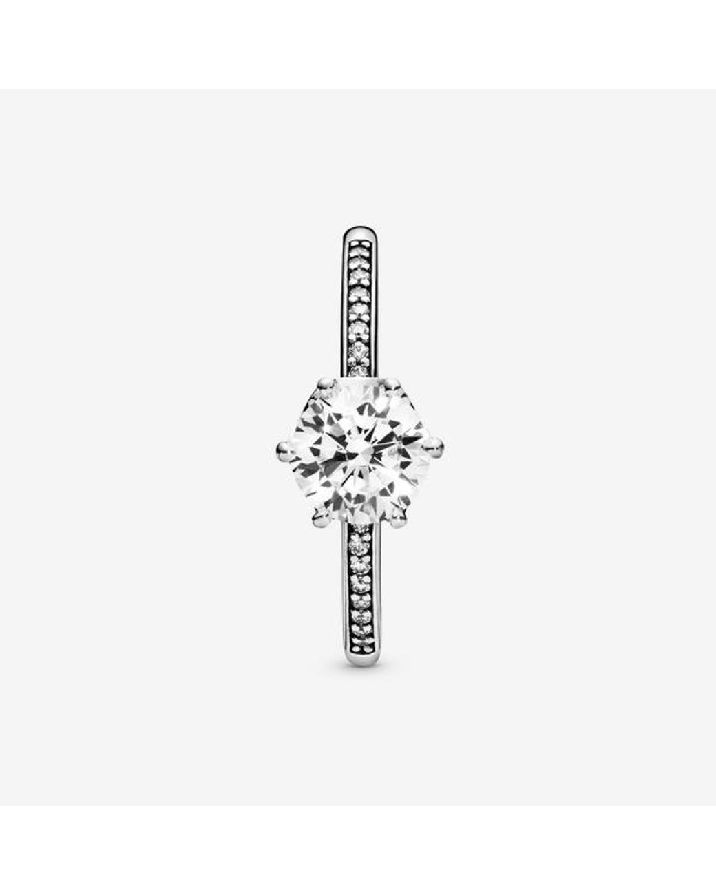 Pandora Metallic Signature Sterling Silver Sparkling Crown Cubic Zirconia Solitaire Ring