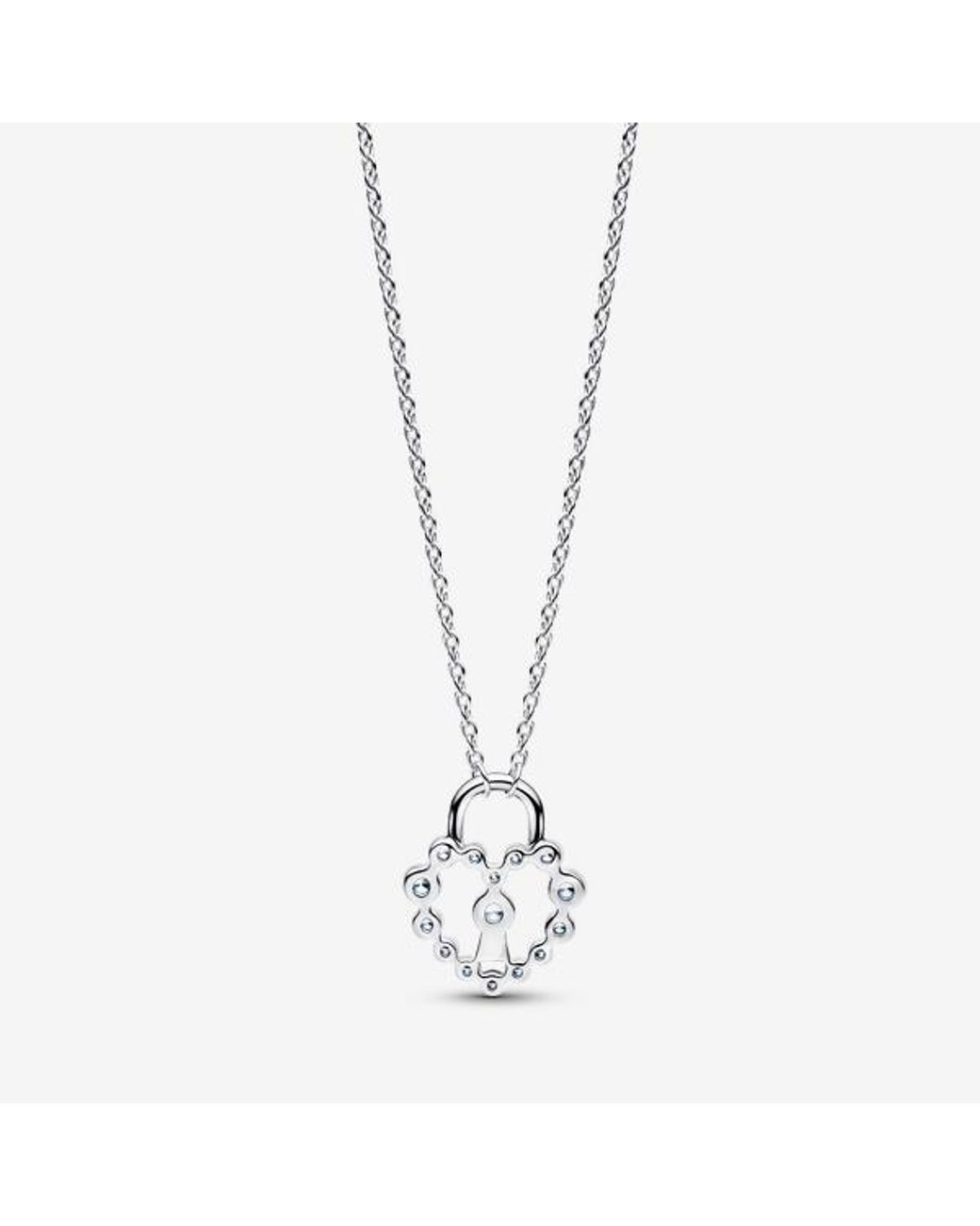 Pandora Metallic Sparkling Heart Padlock Pendant Necklace