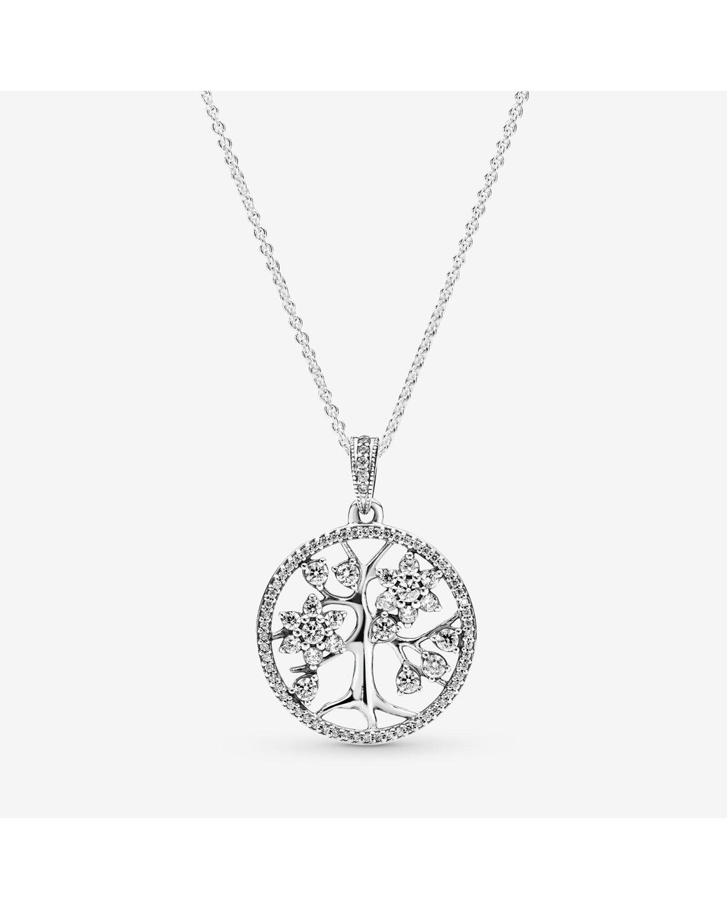 PANDORA Sparkling Family Tree Necklace in Silver (Metallic) - Lyst