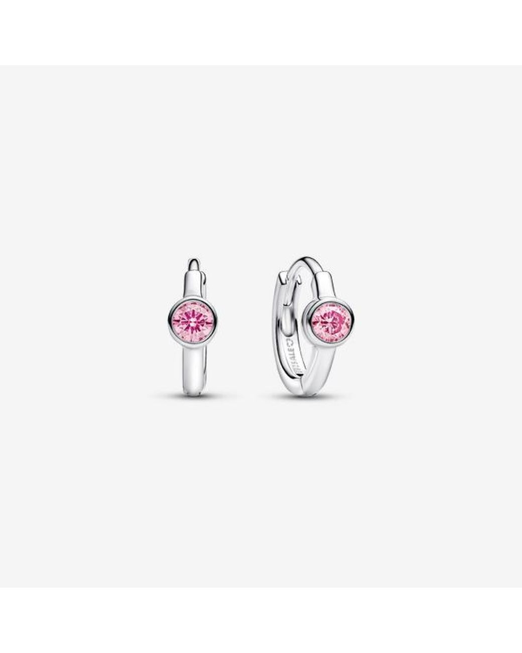 Pandora Pink Era Bezel Sterling Lab-Grown Diamond Huggie Earrings