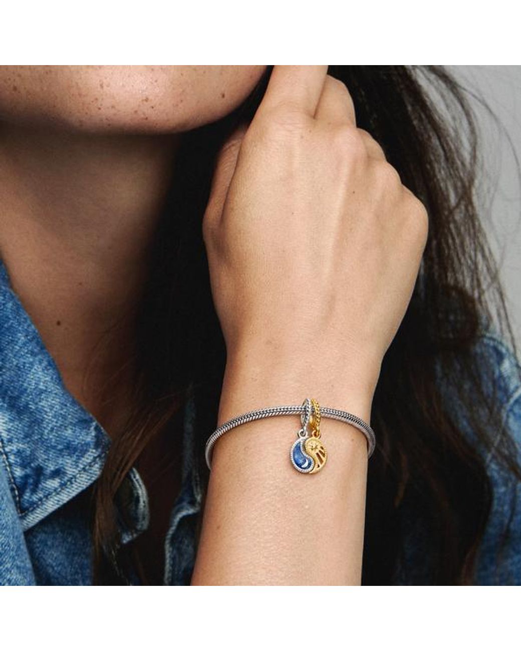Pandora Blue Two-Tone Splittable Sun & Moon Dangle Charm