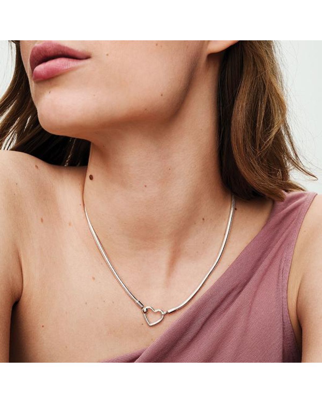 Pandora Metallic Heart Closure Snake Chain Necklace