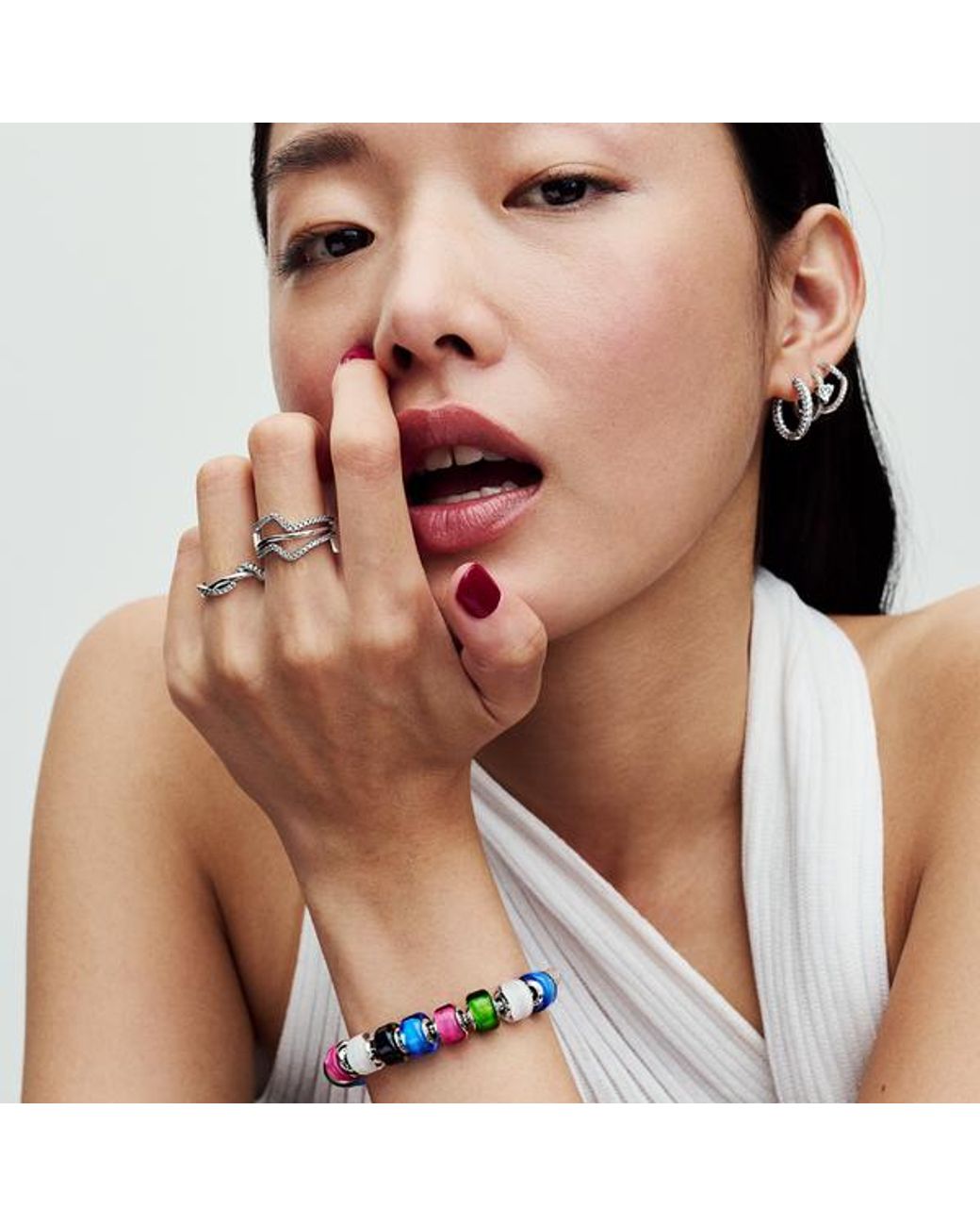 Pandora White Polished Wave Ring