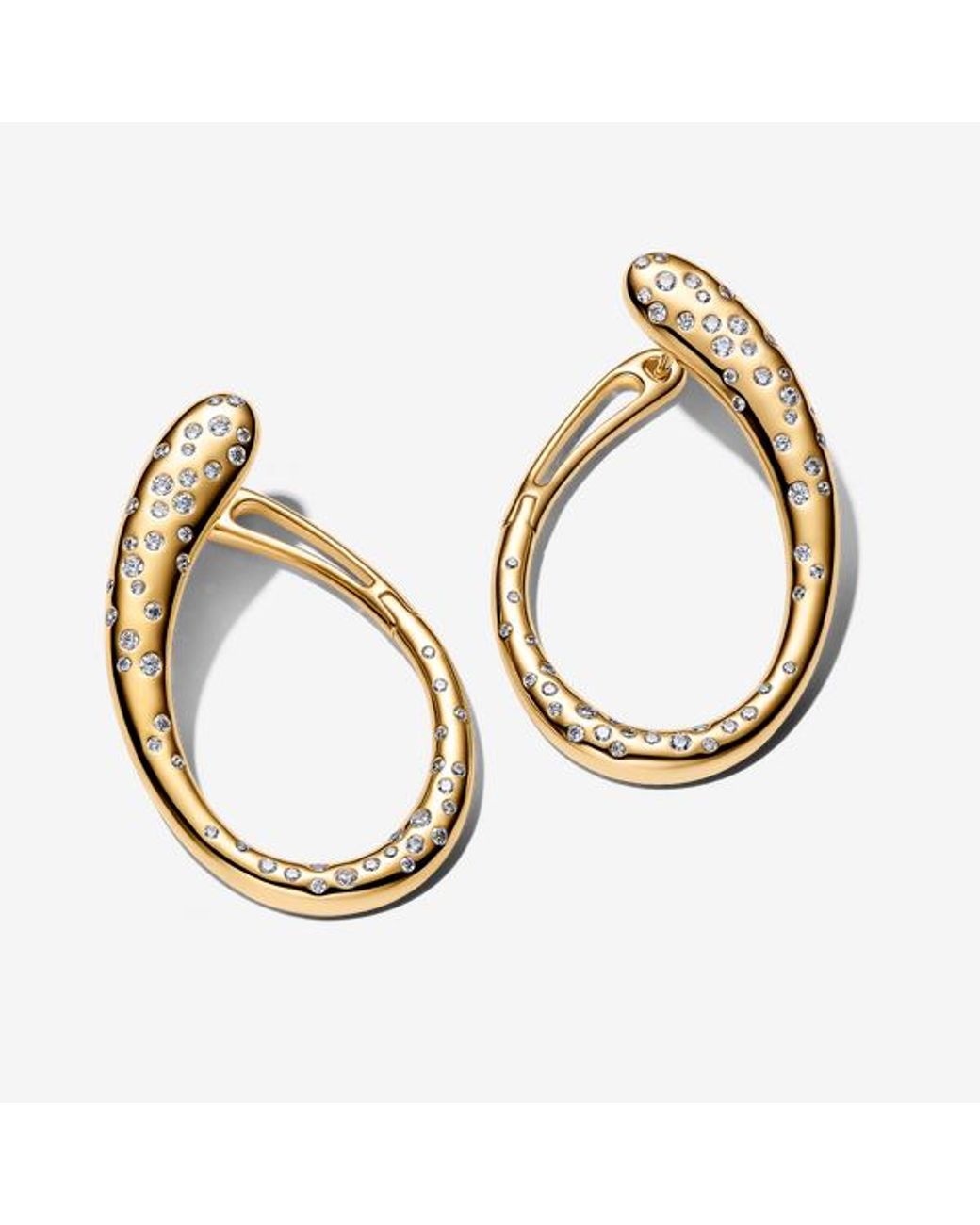 Pandora Metallic Organically Shaped Stone-Set Hinged Hoop Earrings
