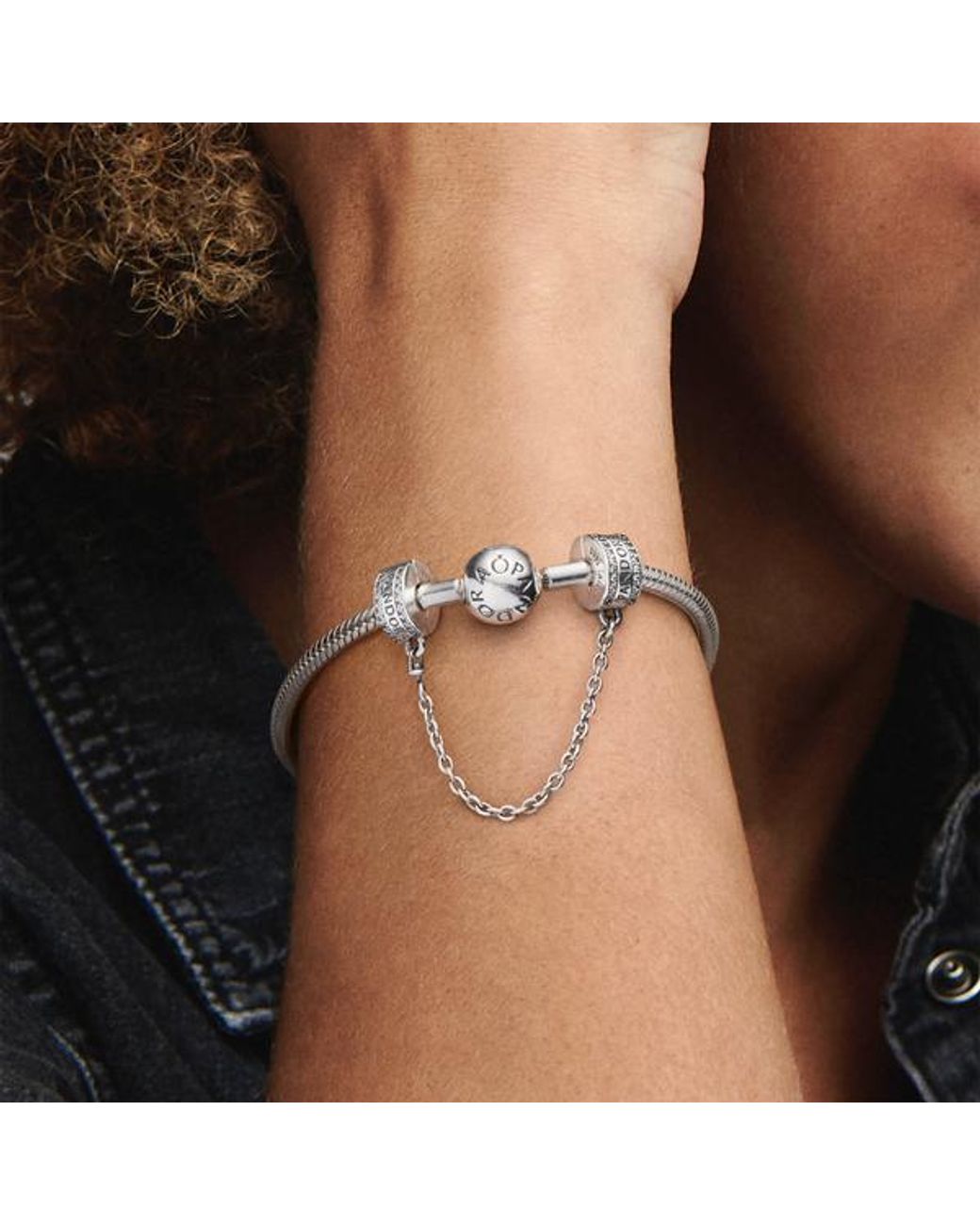 Pandora Metallic Logo Safety Chain Clip Charm