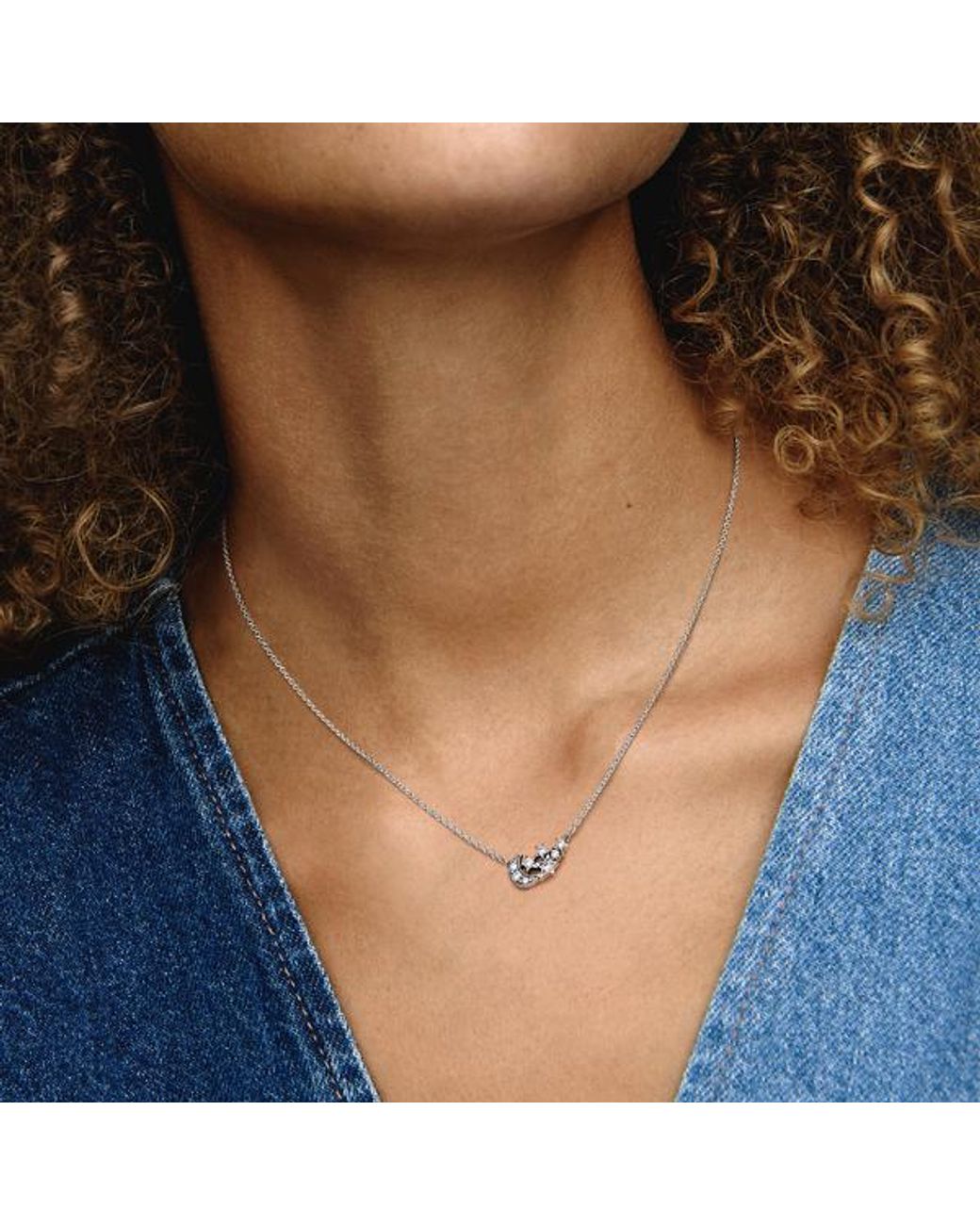 Pandora Metallic Sparkling Moon & Star Collier Necklace