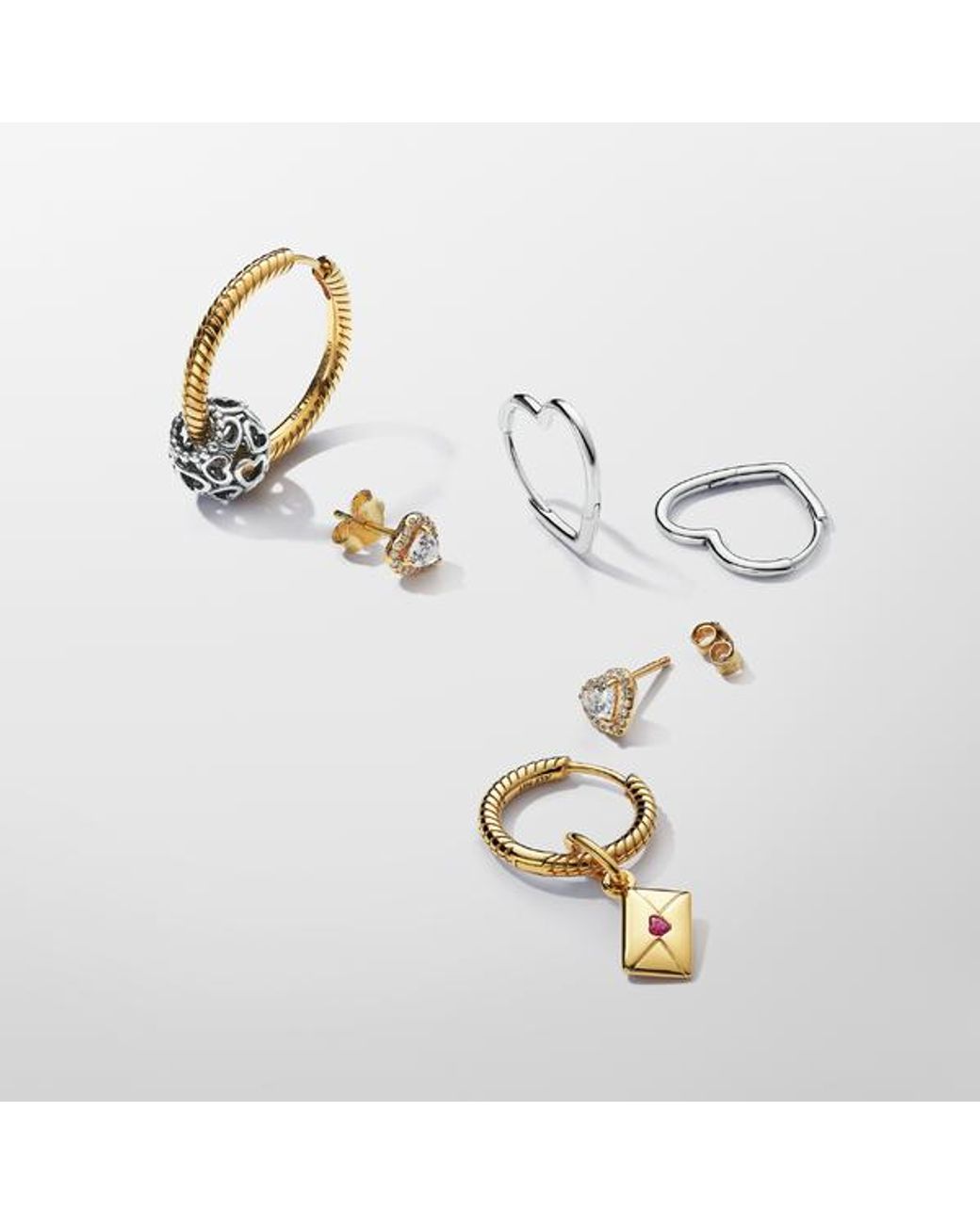 Pandora Metallic Sparkling Elevated Heart Stud Earrings