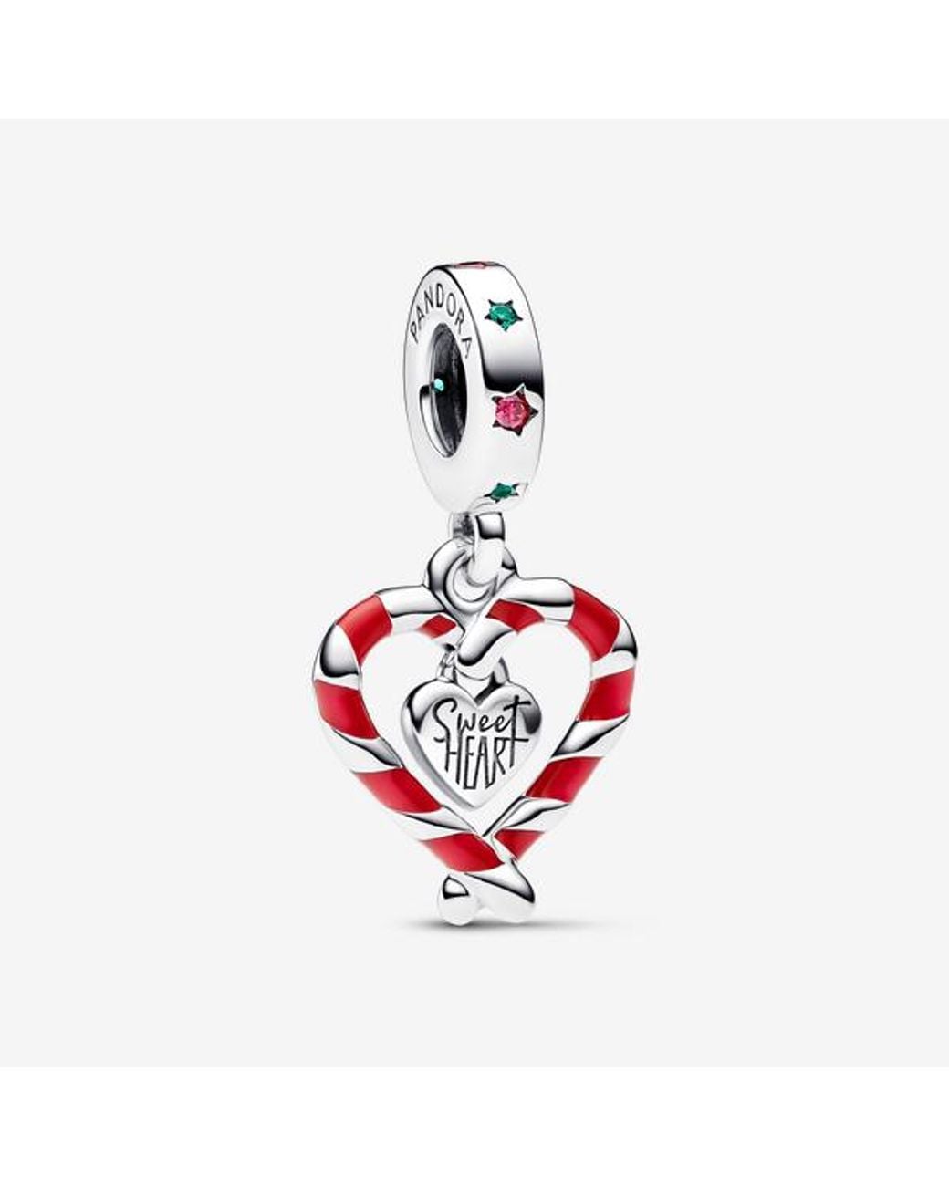 Pandora Red Double Candy Cane Heart Christmas Dangle Charm