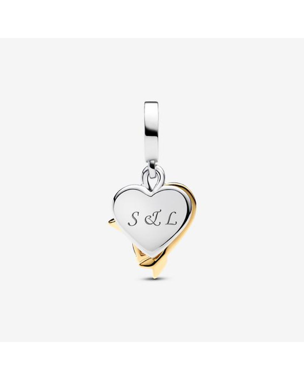 Pandora Metallic Engravable Heart & Arrow Double Dangle Charm
