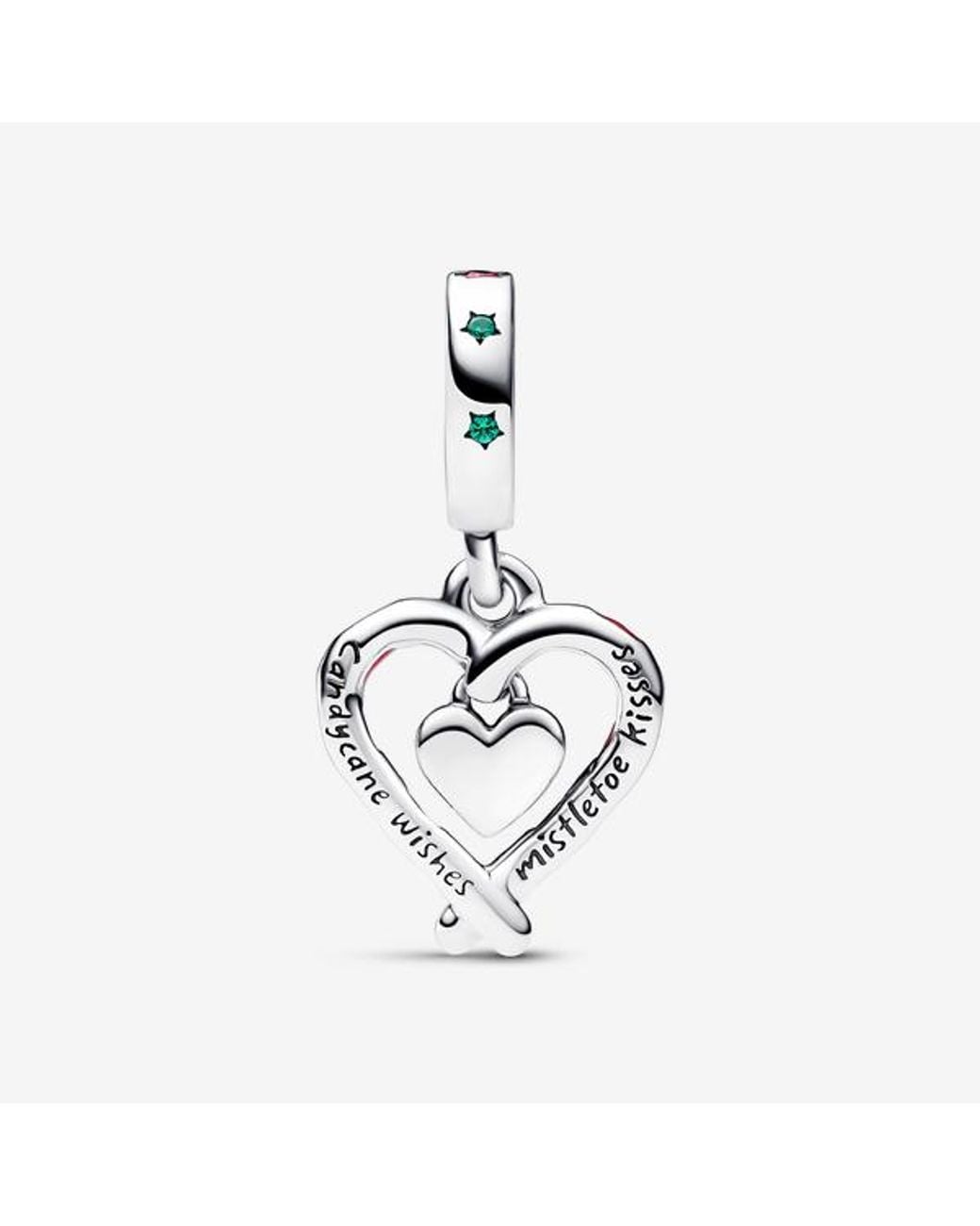 Pandora Red Double Candy Cane Heart Christmas Dangle Charm