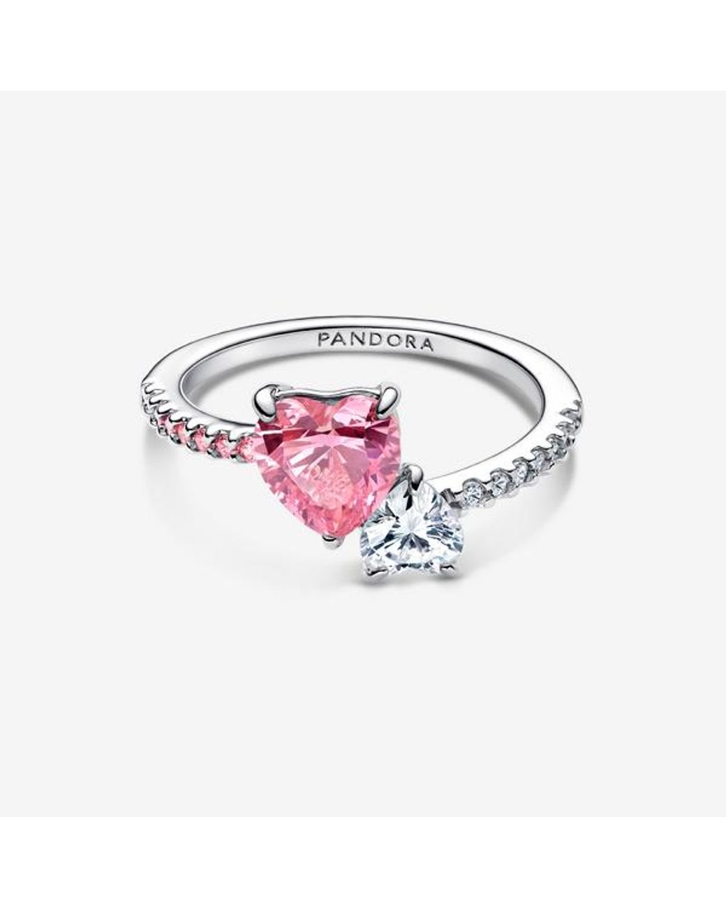 Pandora Pink Double Heart & Clear Sparkling Ring