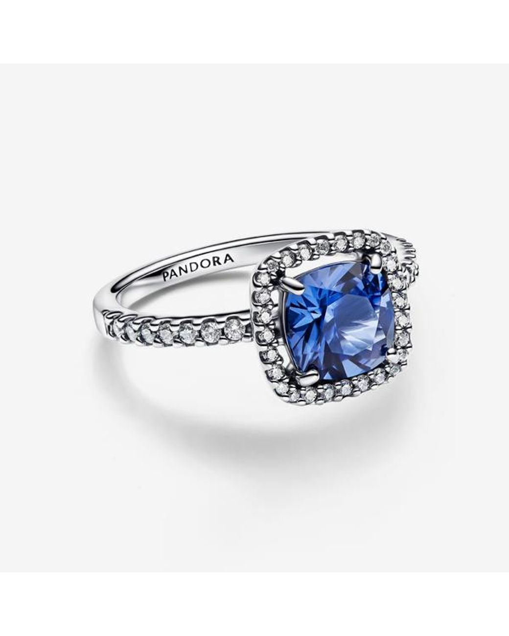Pandora Blue Sparkling Square Halo Statement Ring