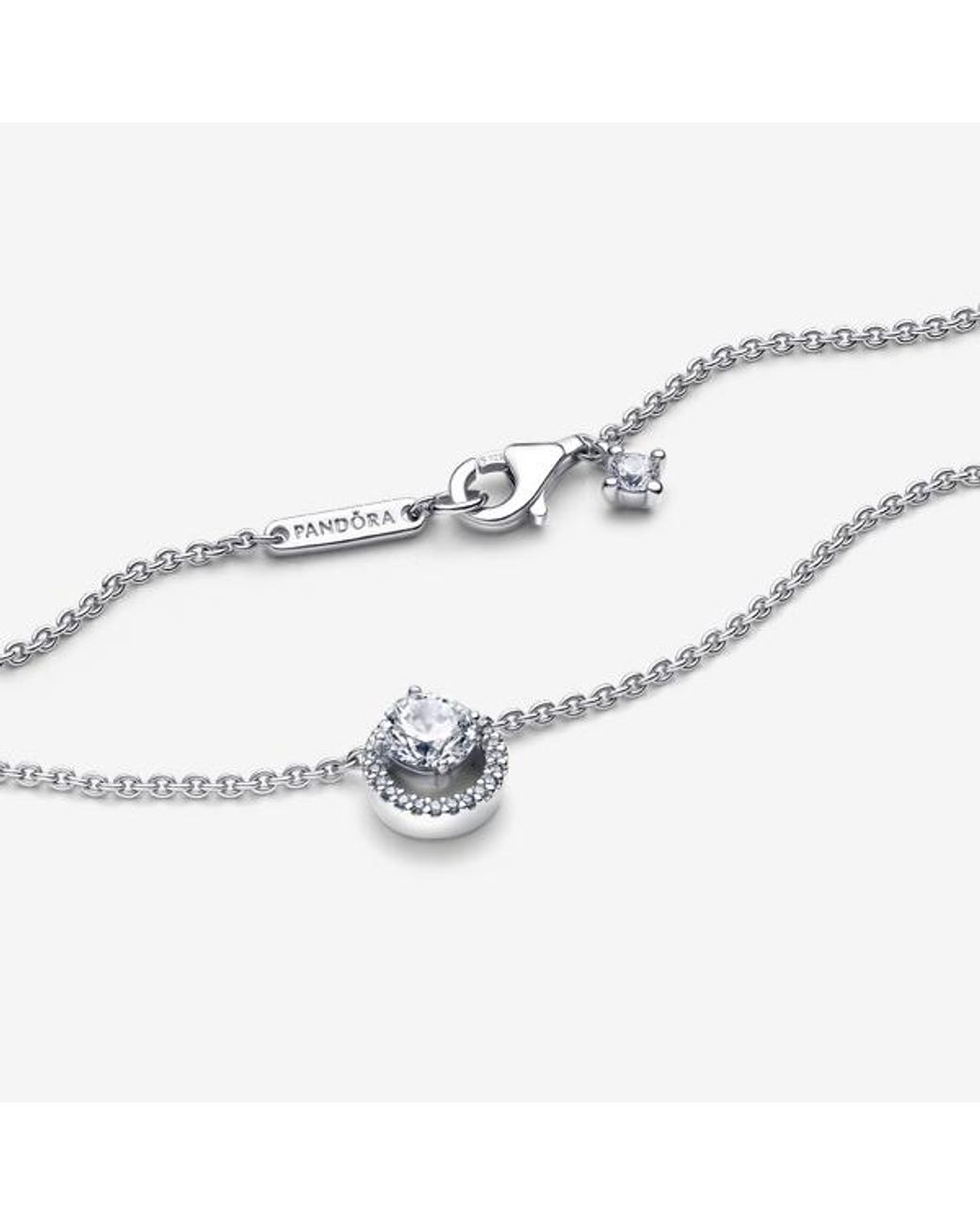 Pandora Metallic Sparkling Round Halo Pendant Collier Necklace