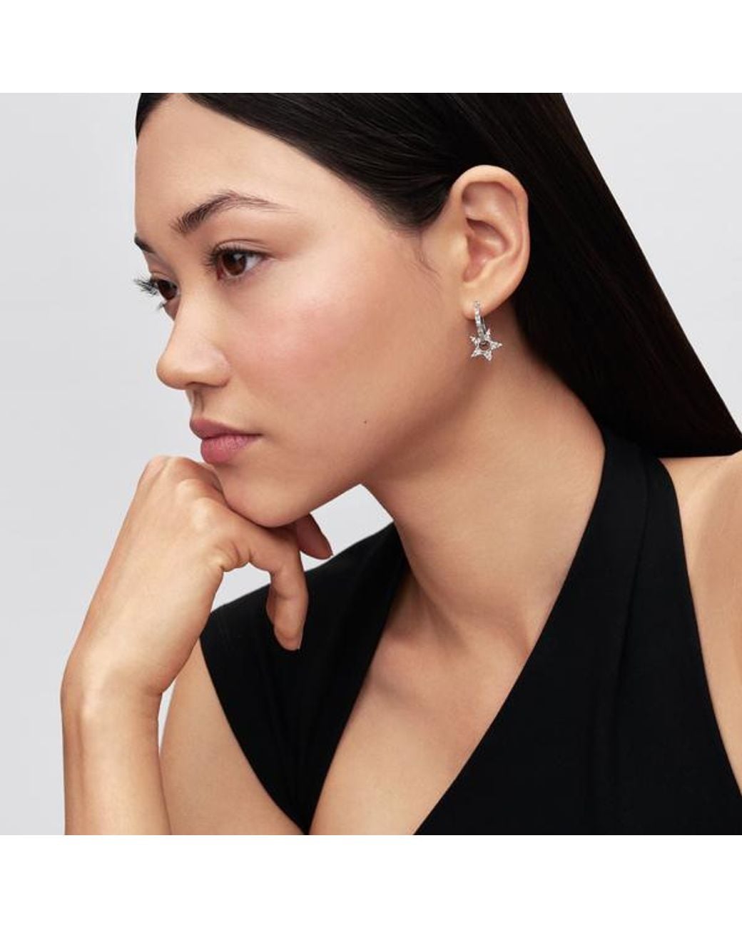 Pandora White Sparkling Stella Openwork Hoop Earrings