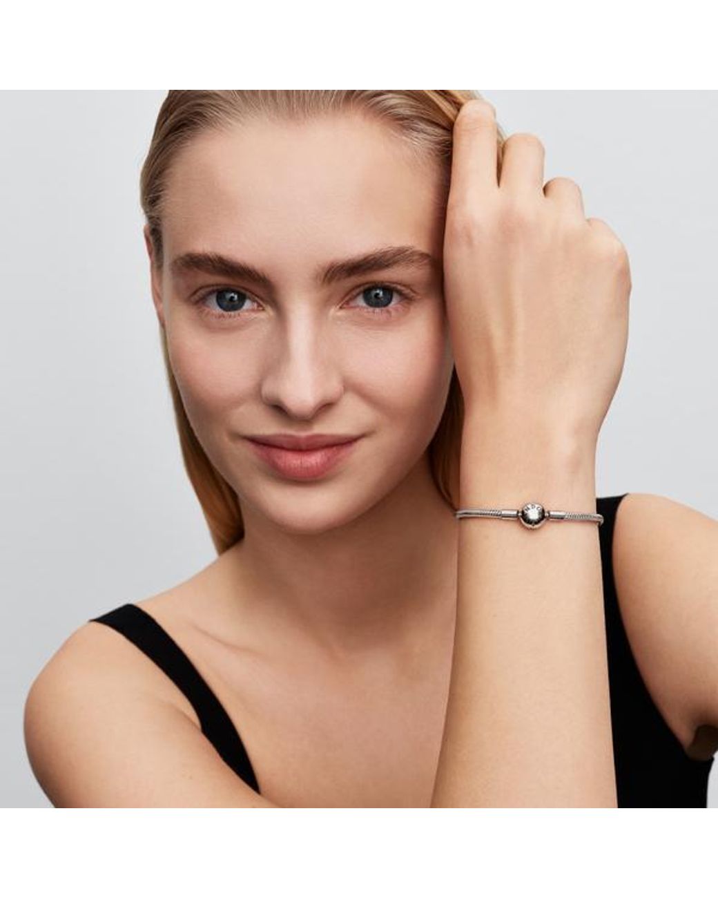Pandora Metallic Moments Platinum-Plated Ball Clasp Snake Chain Bracelet