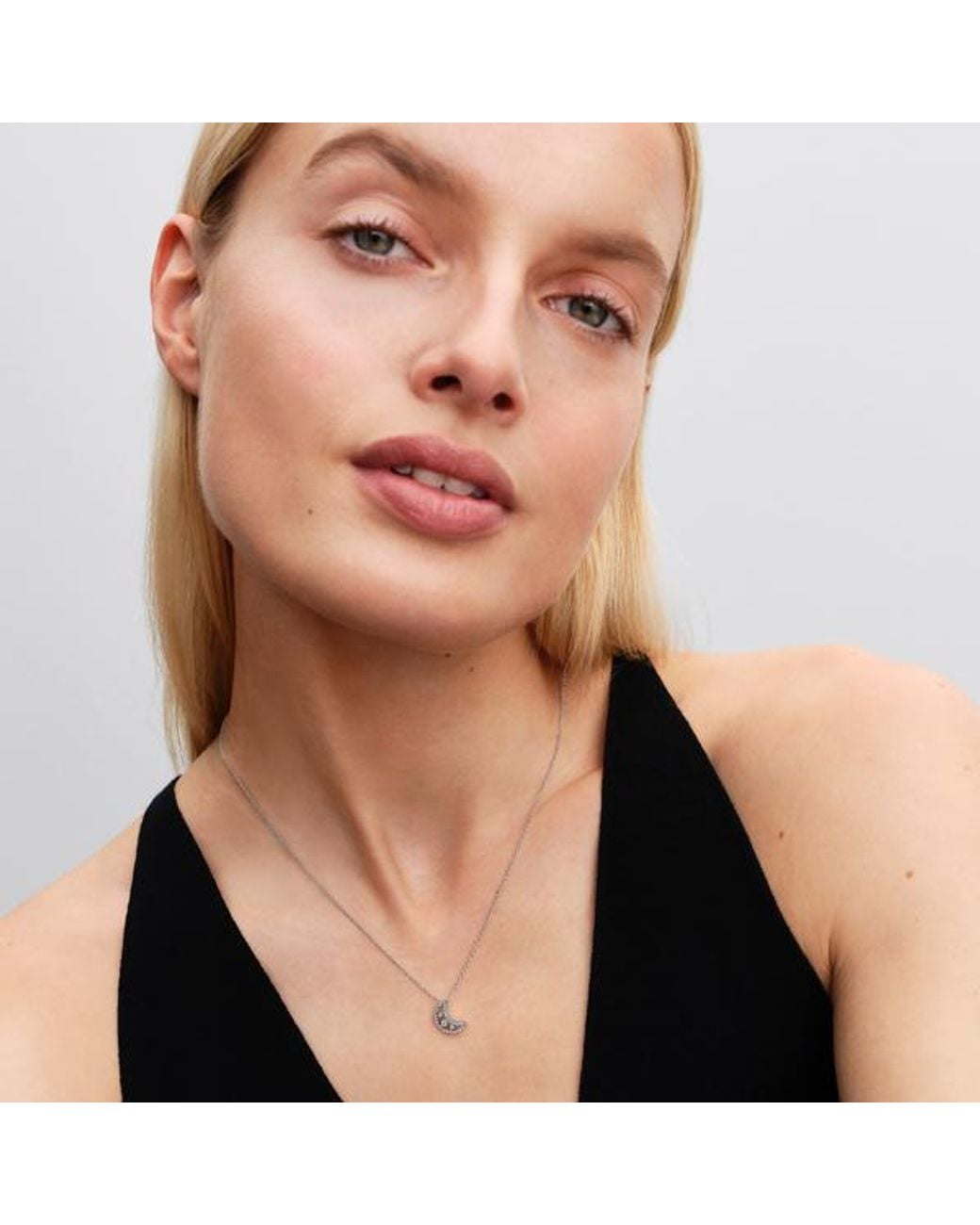 Pandora Metallic Crescent Moon Pendant Necklace