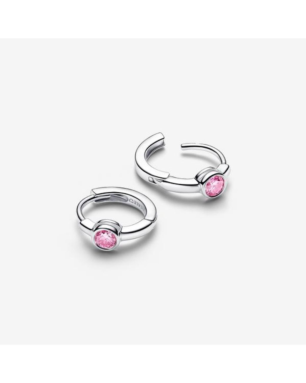 Pandora Pink Era Bezel Sterling Lab-Grown Diamond Huggie Earrings